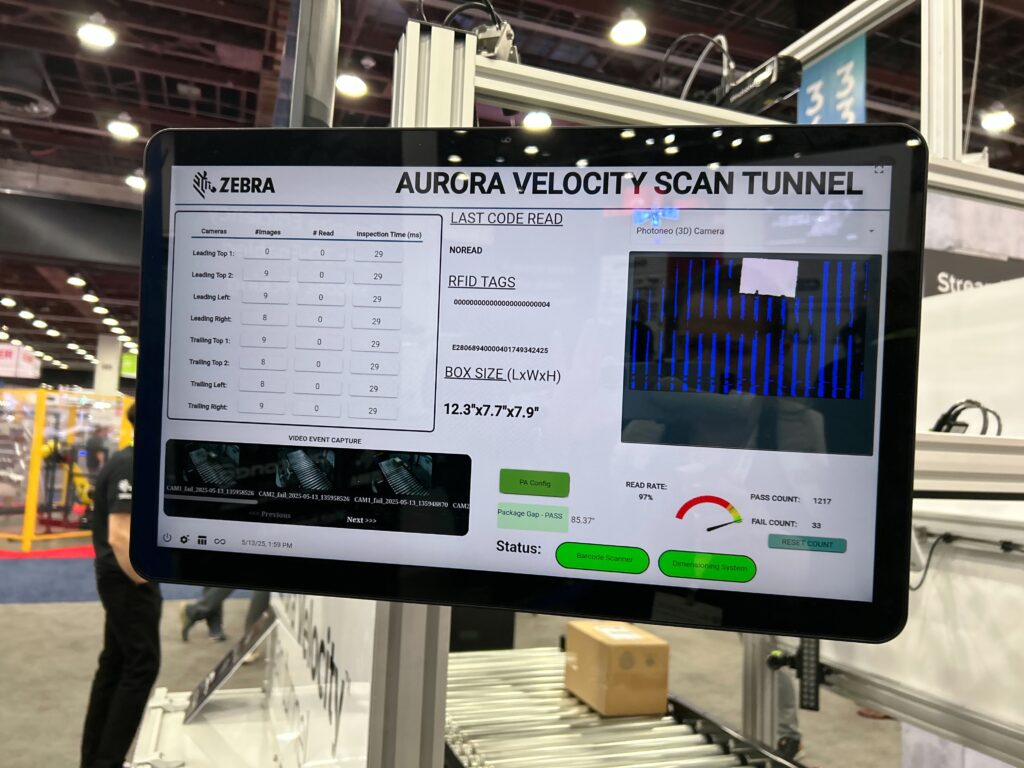 Zebra Technologies’ Aurora Velocity scan tunnel is vision-based and can read a variety of barcodes including 2D, along with radio frequency identification technology (RFID) tags.
