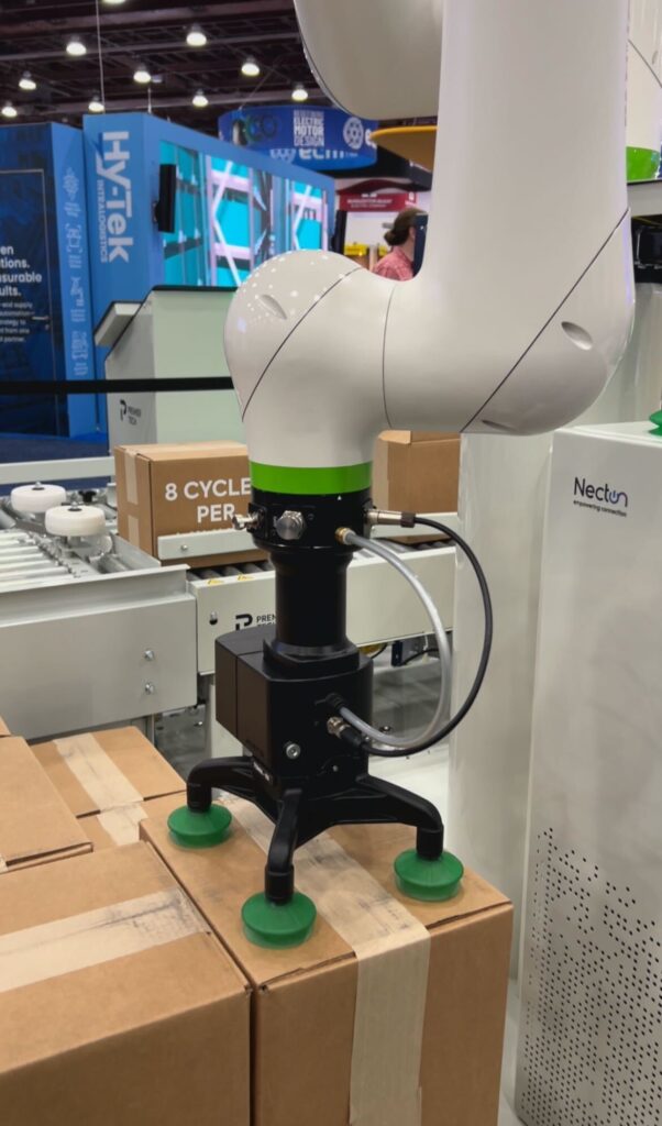TOMA, part of Premiere Tech, demonstrated its PAL Series palletizer which is specifically designed for end-of-line packaging applications.