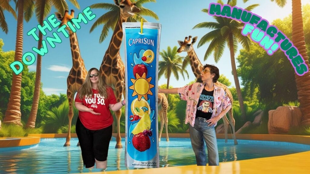 In episode 10 of The Downtime, co-hosts Sarah Wynn (left) and Sheri Kaspzrak (right) react to the viral flexible packaging trend of Summer 2025: Capri Sun's 15-inch summer solstice pouch.