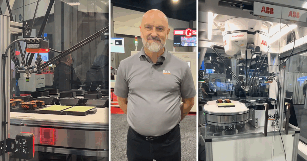 At Pack Expo Southeast 2025 in Atlanta, B&R Industrial Automation showcased levitating shuttles as part of a linear motion demo. Shaun Kneller (center) discussed how the technology ties into robotics and machine vision.