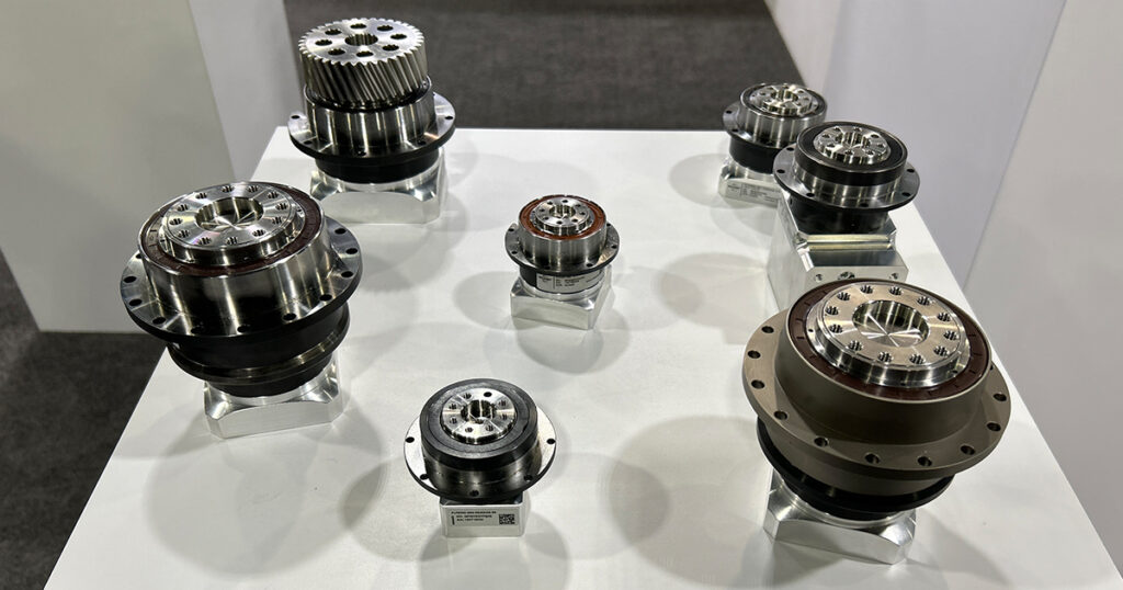 Neugart gearboxes on display, including models like the NDF, PLFE, PFHE, PSFN, and WPLFE, designed for packaging and automation systems.