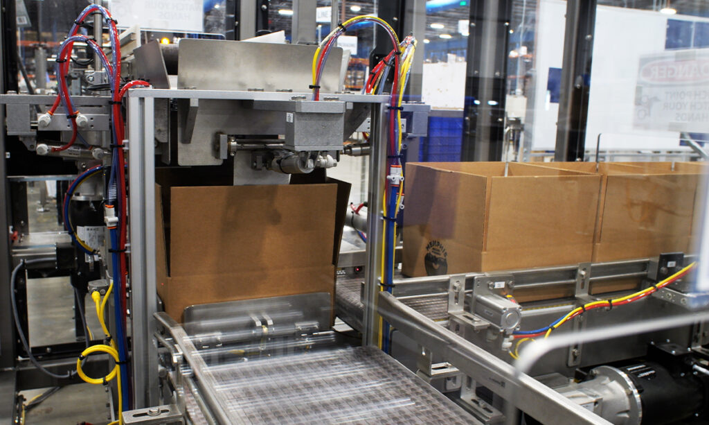 Vinyl packaging moves through the Combi Packaging case packer at Memphis Record Pressing, part of the automated line with Atlantic Packaging. Source: Atlantic Packaging