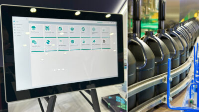Novakon’s NPP Series panel PC (left) is certified for Siemens Industrial Edge, enabling predictive maintenance and performance monitoring on packaging lines (right).