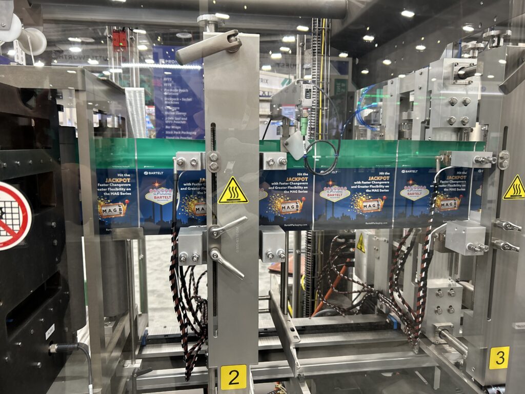 Bartelt Packaging, a ProMach brand, introduced its MAG-B horizontal form fill seal machine at Pack Expo Las Vegas. Designed for flexible packaging, it utilizes magnetic linear track technology, recipe-driven changeovers, and features a compact footprint.