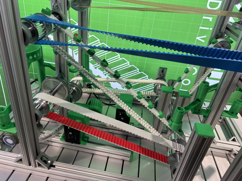 BRECOflex showcased a selection of its timing belts at Pack Expo Las Vegas. The demonstration included a marble moving through various belts with precision. Photo taken at the Las Vegas Convention Center on September 29, 2025.