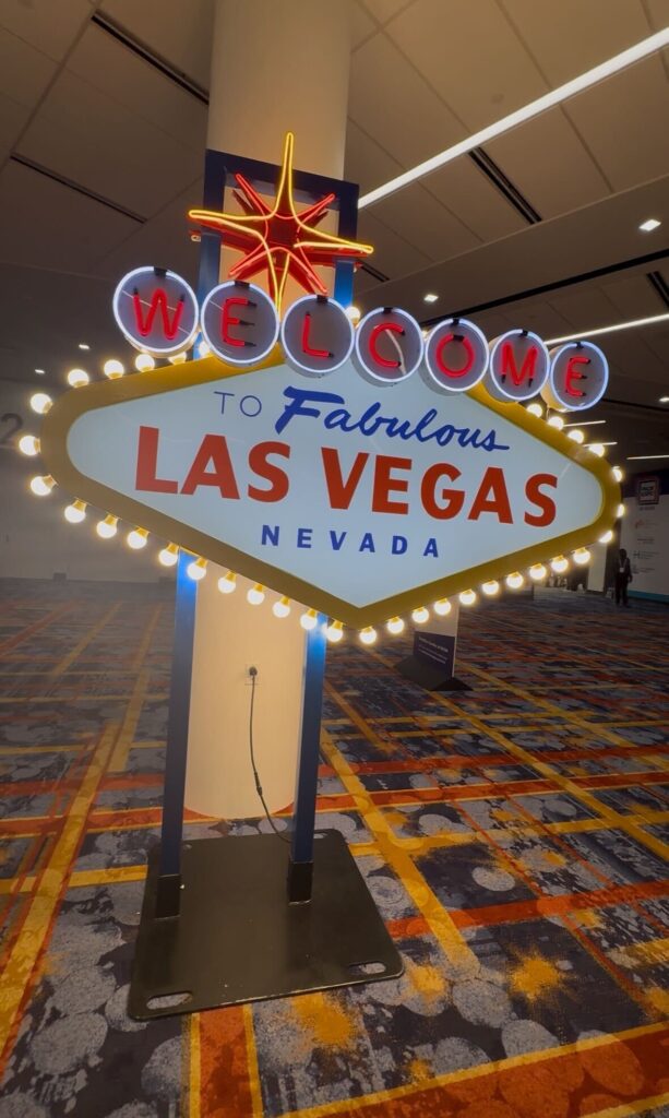 The North Hall at the Las Vegas Convention Center welcomes attendees to Pack Expo 2025 with a lit-up “Welcome to Las Vegas” sign.
