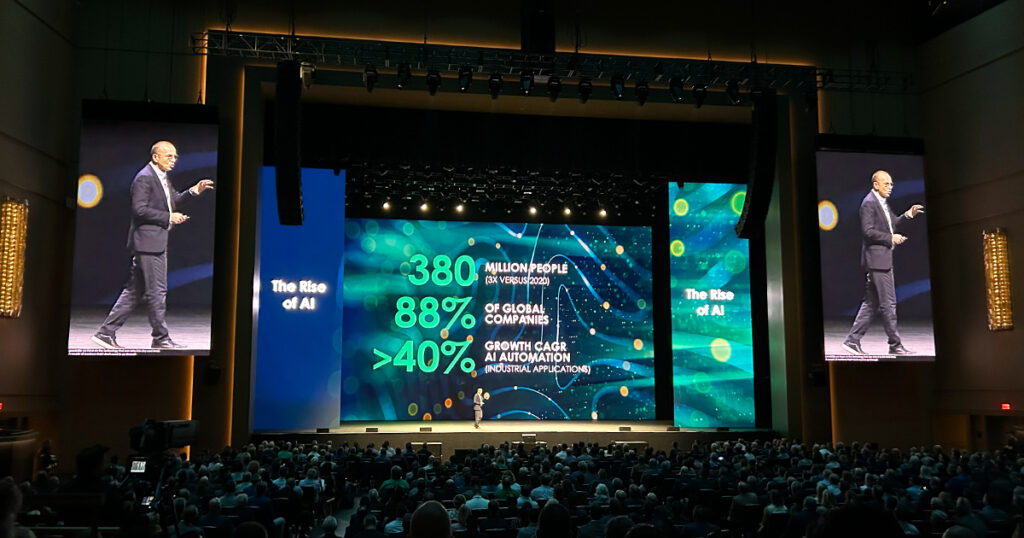 Schneider Electric CEO Olivier Blum addresses the rise of artificial intelligence during the keynote at the 2025 Innovation Summit in Las Vegas. Schneider Electric executives spoke with Packaging OEM at the event about AI’s impact on packaging and automation.