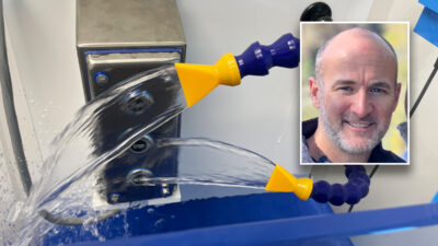 Sean Walters, general manager of CAPTRON North America, is shown in the top right corner. He joined The Downtime Podcast to discuss capacitive sensing technology for washdown environments, including the demo coming to IPPE with hygienic buttons for food packaging. (background image)