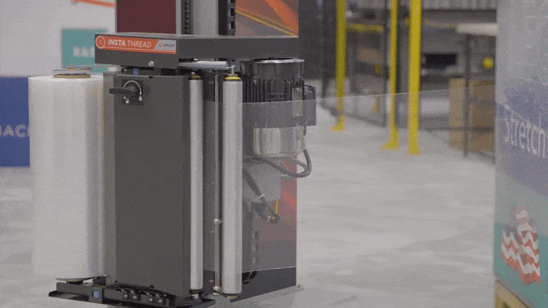 Orion’s Flex Legion semi-automatic stretch wrapper with powered InstaThread carriage, delivering uniform 200% film pre-stretch for consistent load containment and reduced film use.