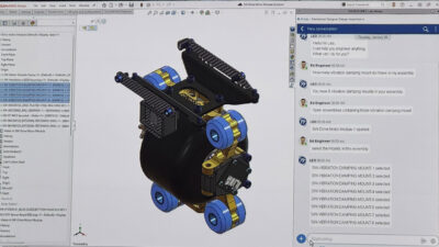 SOLIDWORKS interface showing Leo, the engineering-focused AI companion from Dassault Systèmes’ Generative Triad,