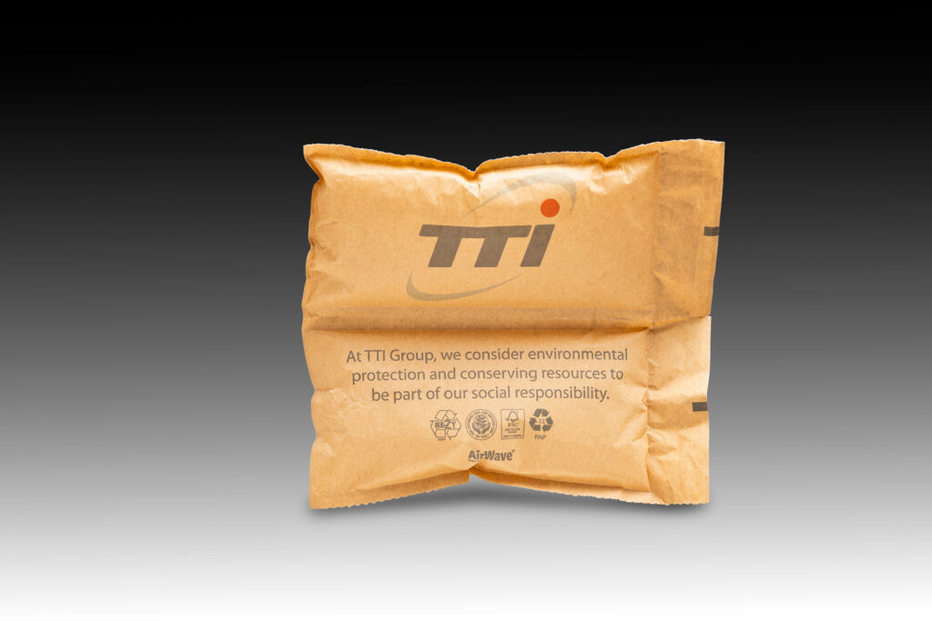 AirWave Packaging’s PaperWave air cushions, which received the International Gold Award for Sustainability at the Flexible Packaging Association’s Achievement Awards, serve as a paper-based alternative to traditional plastic air pillows and are designed with a recyclable paper structure and compostable, potato-starch-based sealing layer.