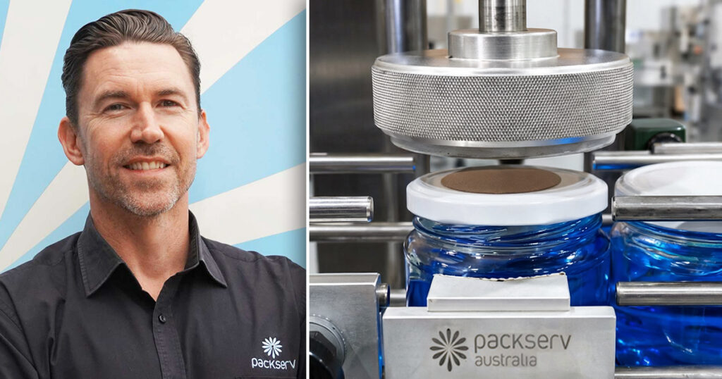 Nathan Wardell, managing director of Packserv, spoke with Packaging OEM about the company’s U.S. strategy, service approach, and system design (left side of image). Packserv’s Industry 4.0-enabled PLC capping machine, designed for real-time production visibility and integration with existing equipment (right side of image).