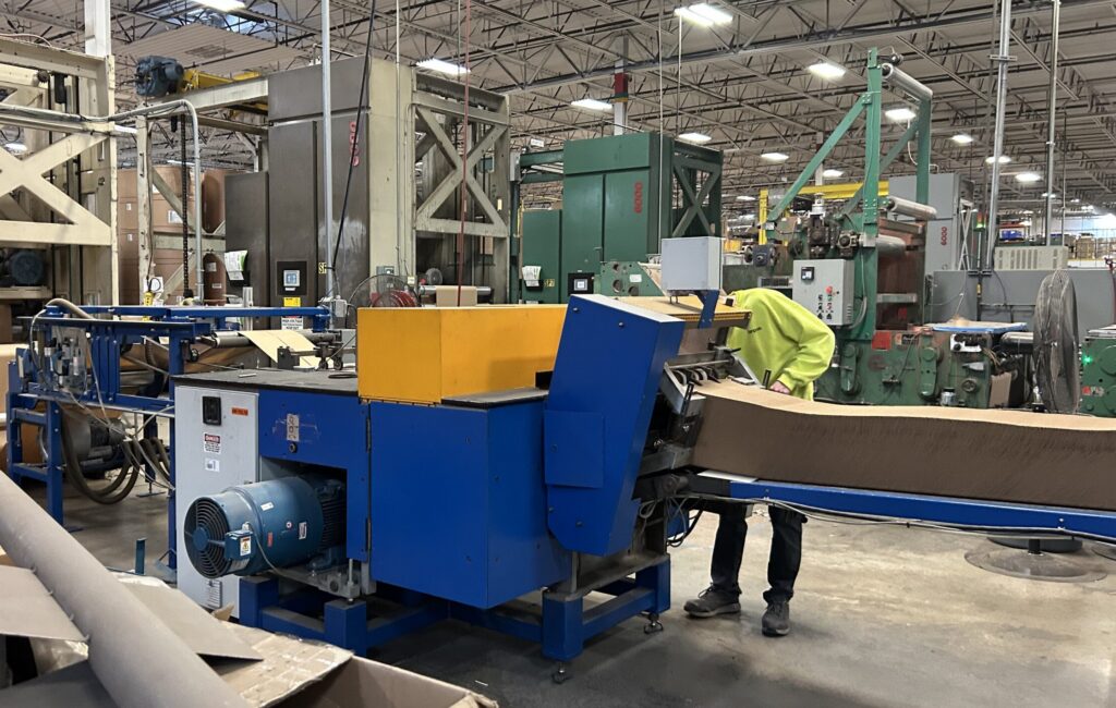 An operator checks a machine at Ranpak's facility in Concord Township, Ohio. The company provides sustainable packaging systems and works with end users such as Walmart and Amazon. Photo taken on February 3, 2026.