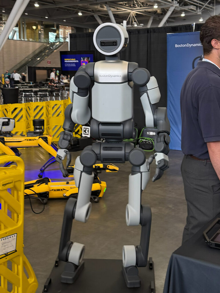 Boston Dynamics' Atlas humanoid robot was on display on the show floor at the 2026 Robotics Summit & Expo in Boston.