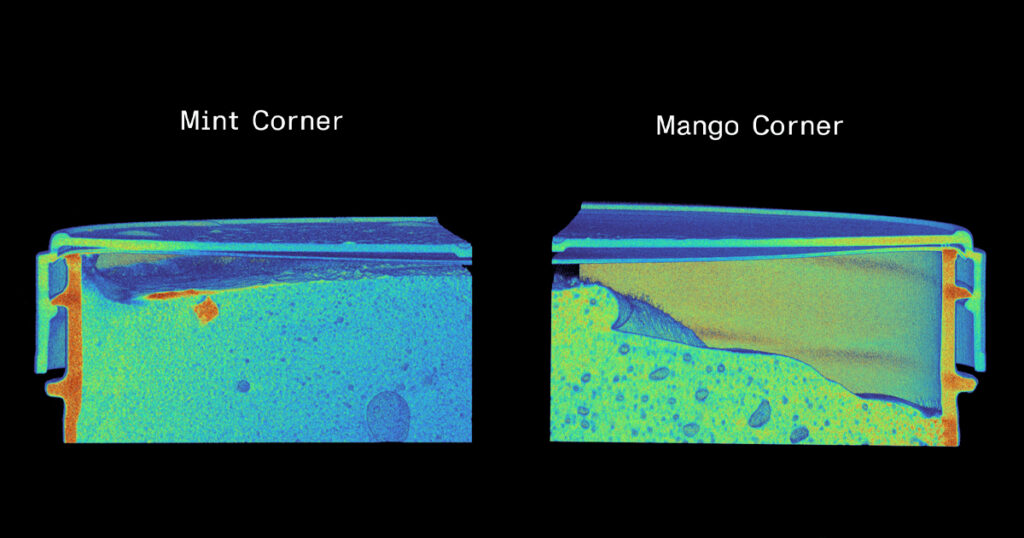 CT scan close-up showing thread engagement between the Talenti lid and container.