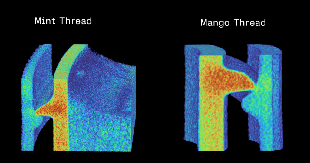 CT scan close-up showing thread engagement between the Talenti lid and container.