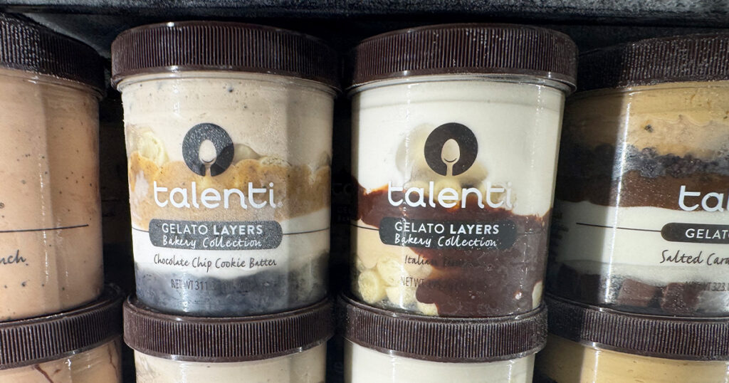 Talenti gelato containers on a store shelf. Lumafield used industrial CT scanning to analyze the packaging's thread geometry, closure interactions, and assembled container design.