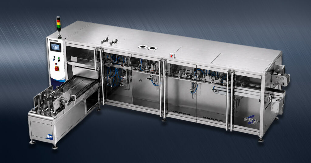 WeighPack Systems’ Swifty S-3600 Duplex premade pouch machine uses two independent pouch lanes to fill and seal up to 80 pouches per minute, supporting stand-up, zipper, and quad pouches with terminating gussets.
