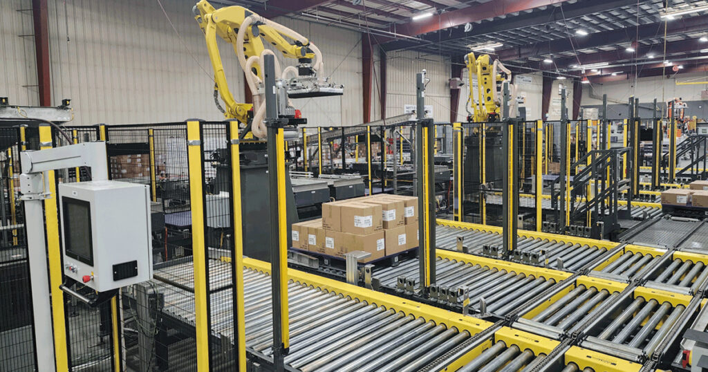 A BW Packaging palletizing system. The company recently announced a strategic partnership with Crown Packaging Corp. to expand packaging automation and integrated packaging solutions across North America.