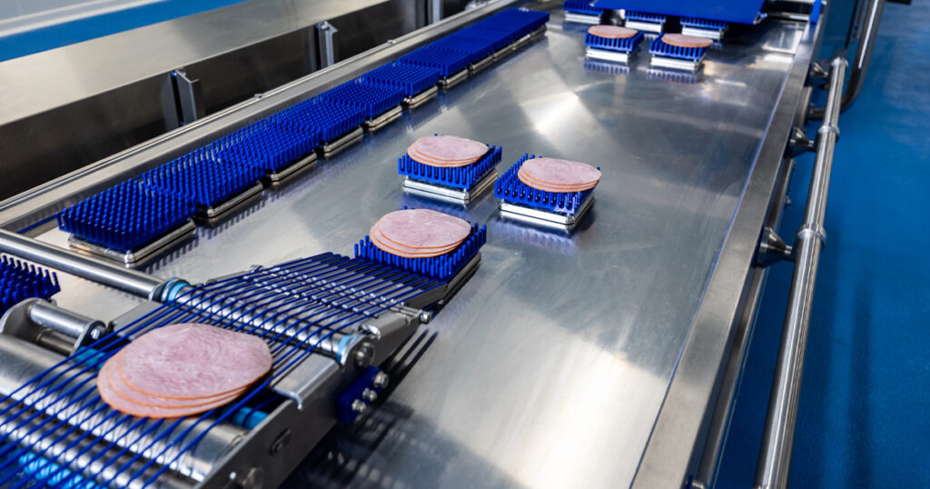 Provisur’s Formax Free Movement System uses free-floating movers on an electromagnetic surface to automate product handling between slicing and packaging.