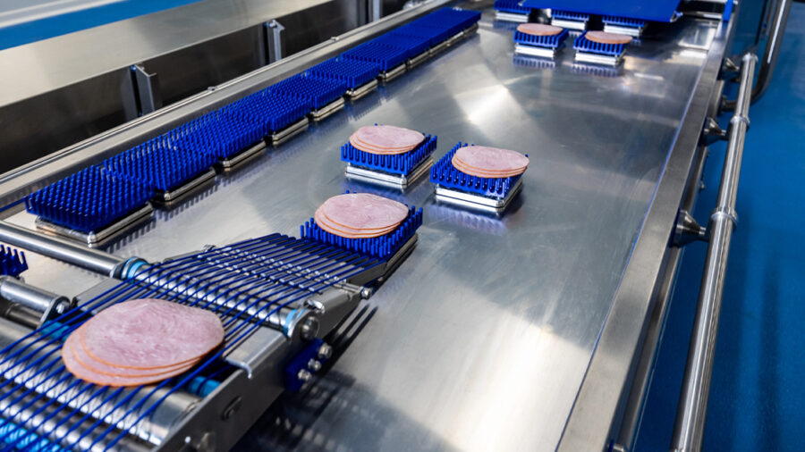 Provisur’s Formax Free Movement System uses free-floating movers on an electromagnetic surface to automate product handling between slicing and packaging.