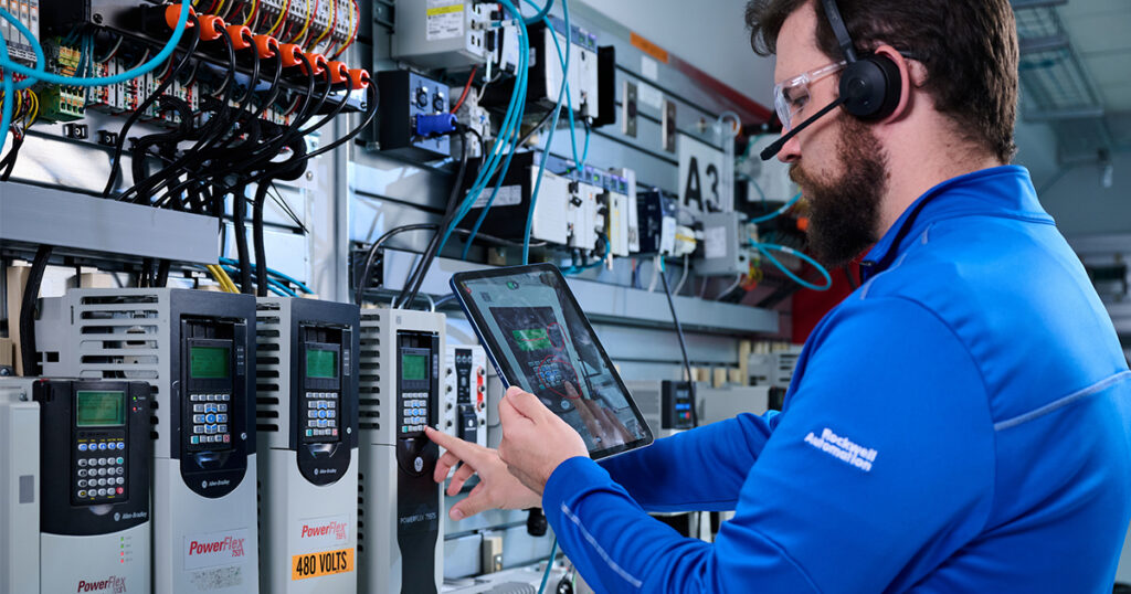 Rockwell Automation employee supporting customers through TechConnectIQ Support, the company’s AI-assisted remote support service for industrial automation systems.