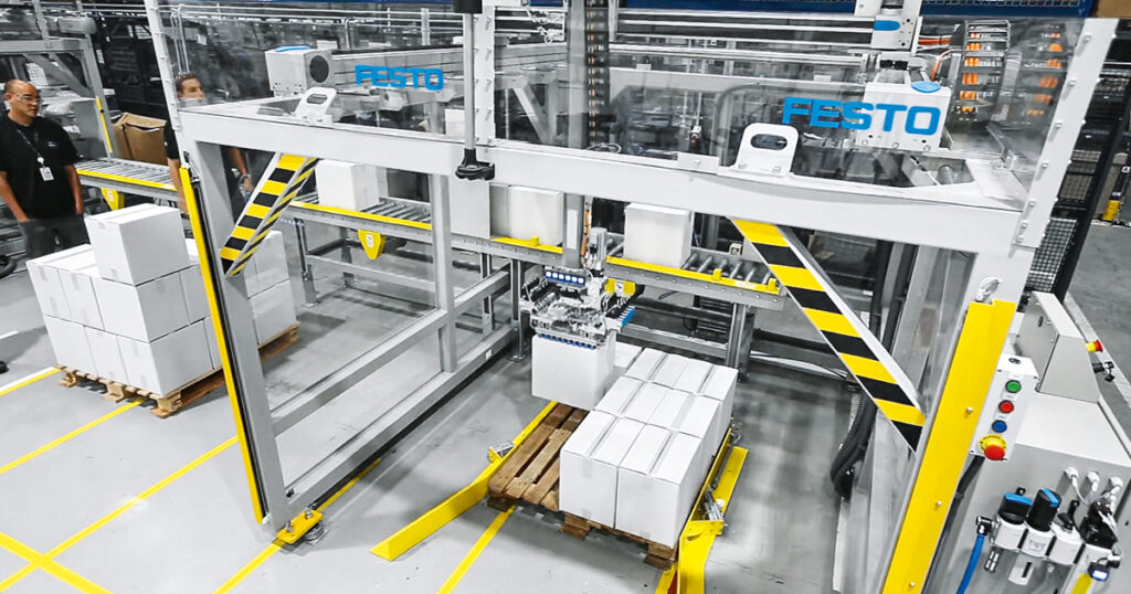Festo FPaKit pre-engineered gantry system is designed to simplify palletizing integration and reduce commissioning work for packaging OEMs.