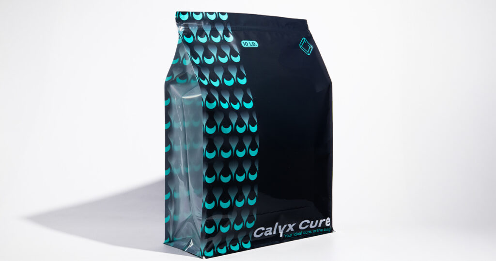 Calyx Containers’ Calyx Cure bag uses a nine-layer breathable film designed for cannabis flower curing and preservation.