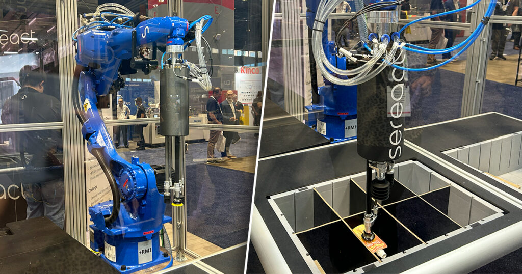 Sereact’s AI-driven robotic picking system is on display at Automate 2026 in Chicago, demonstrating robotic picking technology for automated material handling applications.