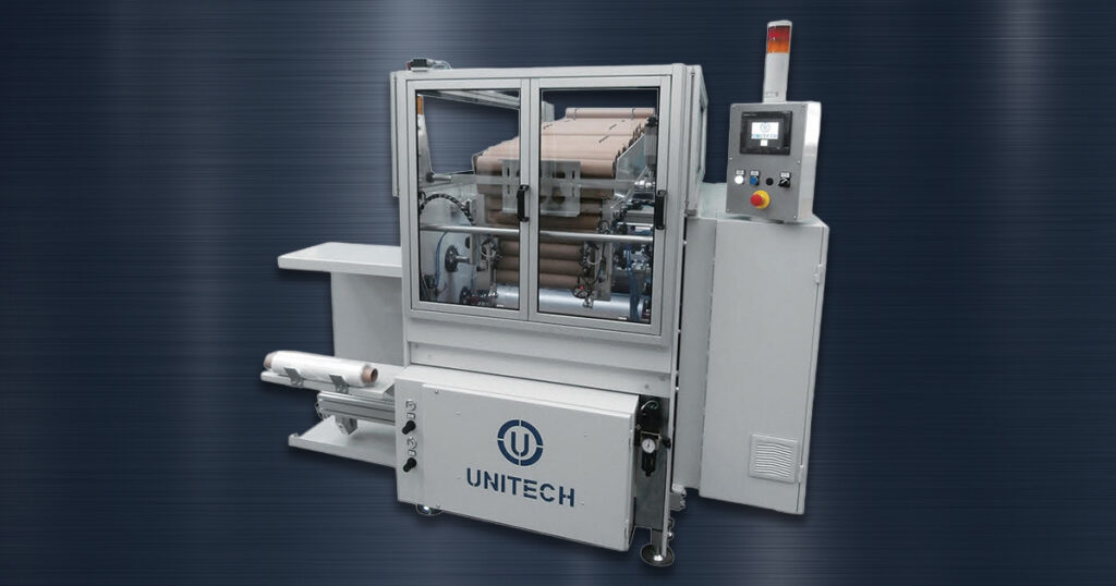 Unitech’s Model T012 Automatic Pre-Stretched Film Rewinder processes industrial stretch film at speeds up to 4,000 feet per minute and will be demonstrated at PACK EXPO International 2026.