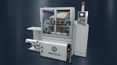 Unitech’s Model T012 Automatic Pre-Stretched Film Rewinder processes industrial stretch film at speeds up to 4,000 feet per minute and will be demonstrated at PACK EXPO International 2026.